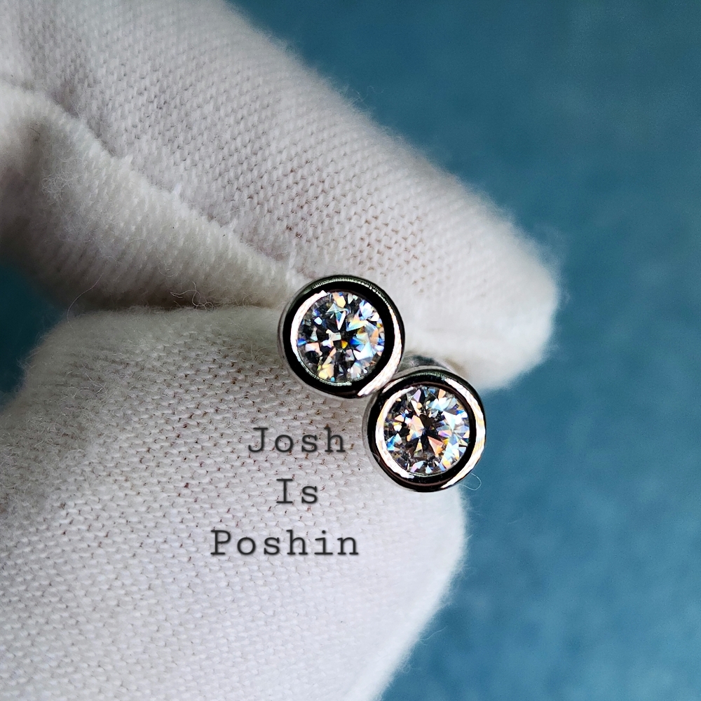 0.5CTW Moissanite bezel set solitaire earring studs in sterling silver